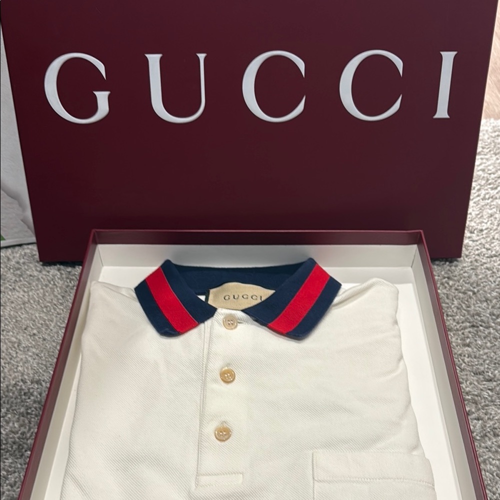 Gucci Cream Polo with Red and Blue Accents